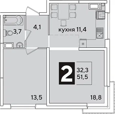 Планировка 2-к.кв