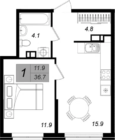 Планировка 1-к.кв