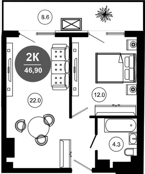 Планировка 2Е-к.кв