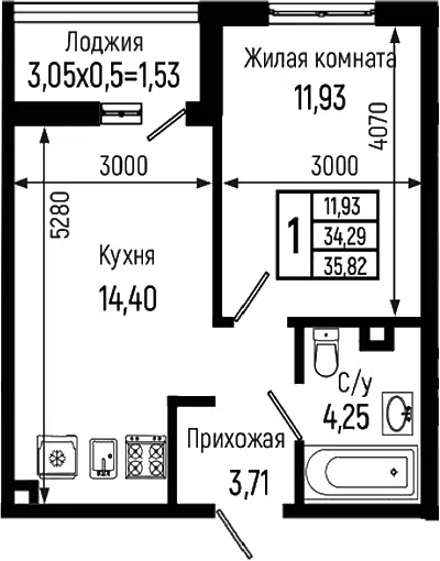 Планировка 1-к.кв