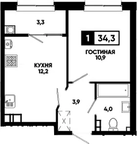 Планировка 1-к.кв