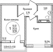 Планировка 1-к.кв