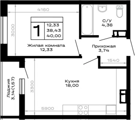 Планировка 1-к.кв