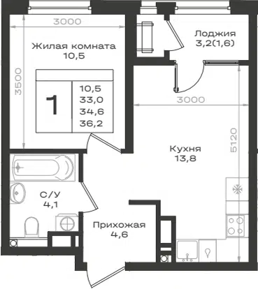 Планировка 1-к.кв