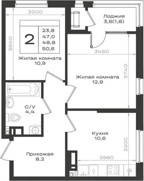 Планировка 2-к.кв