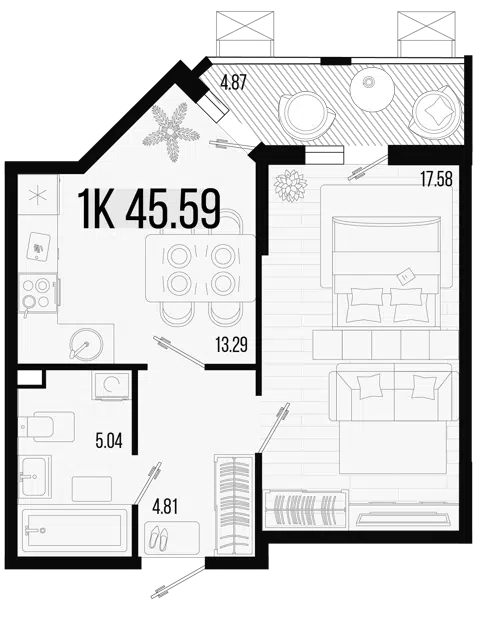 Планировка 1-к.кв