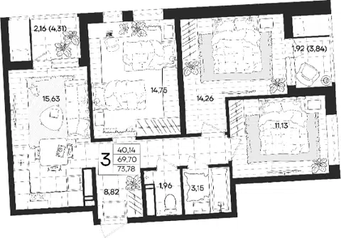 Планировка 3-к.кв