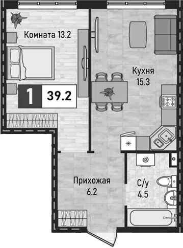 Планировка 1-к.кв