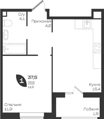 Планировка 1-к.кв