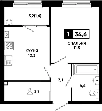 Планировка 1-к.кв