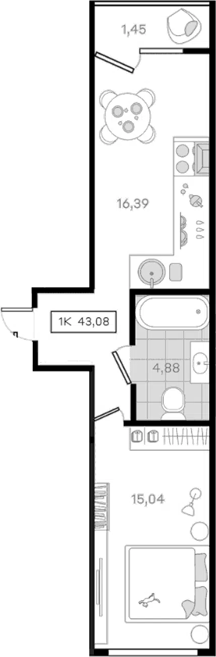 Планировка 1-к.кв