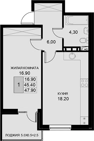 Планировка 1-к.кв