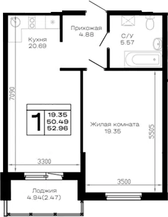 Планировка 1-к.кв