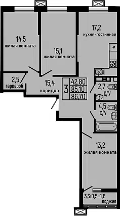 Планировка 3-к.кв