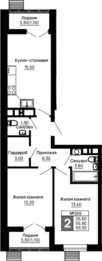 Планировка 2-к.кв