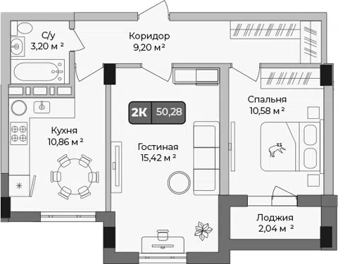 Планировка 2-к.кв