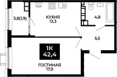 Планировка 1-к.кв