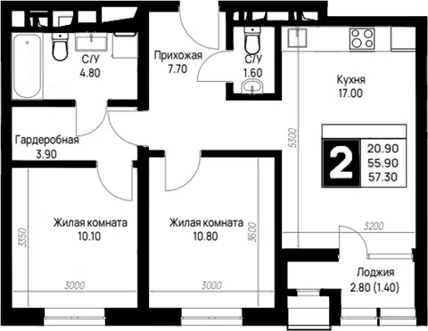 Планировка 2-к.кв
