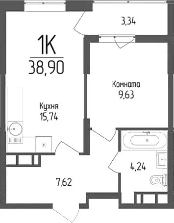 Планировка 1-к.кв
