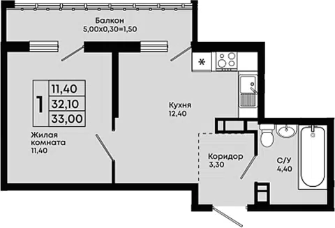 Планировка 1-к.кв