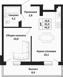 Планировка 2Е-к.кв