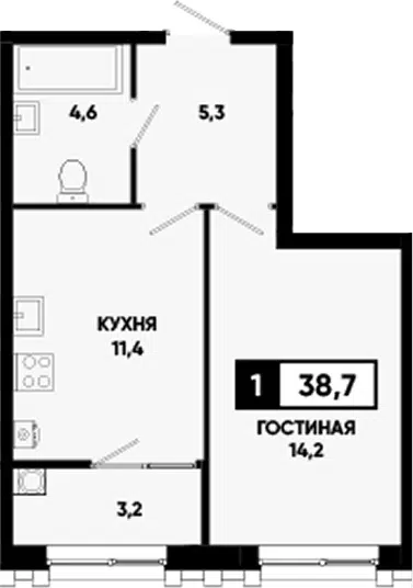 Планировка 1-к.кв