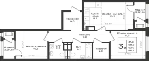 Планировка 3Е-к.кв