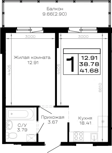 Планировка 1-к.кв