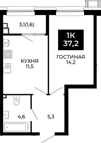 Планировка 1-к.кв