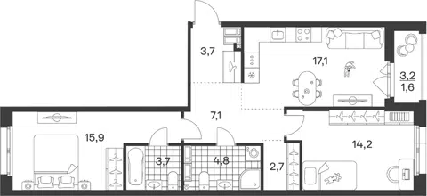 Планировка 3Е-к.кв