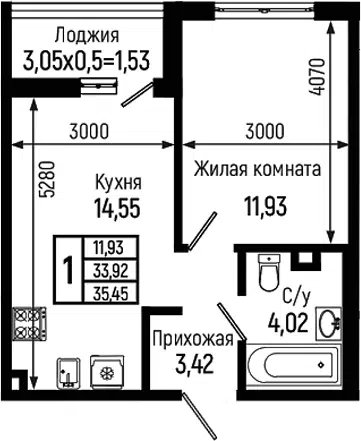 Планировка 1-к.кв