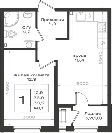 Планировка 1-к.кв