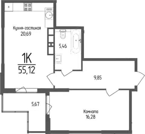 Планировка 1-к.кв