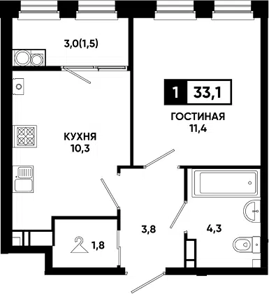 Планировка 1-к.кв