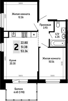 Планировка 2-к.кв