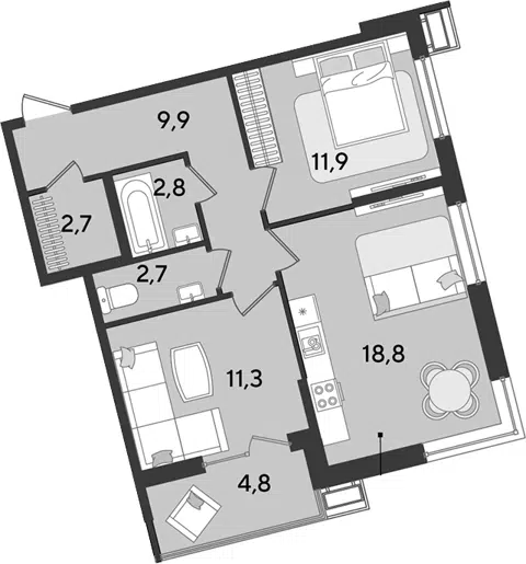 Планировка 3Е-к.кв