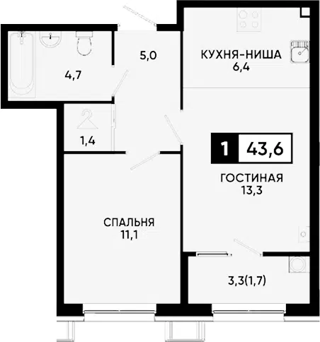Планировка 1-к.кв
