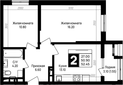 Планировка 2-к.кв