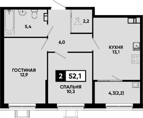 Планировка 2-к.кв