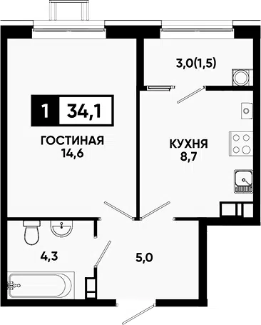 Планировка 1-к.кв
