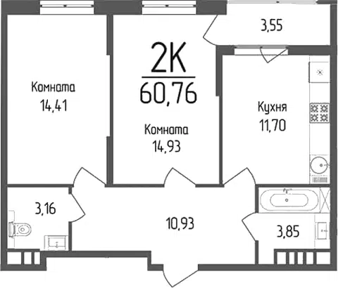Планировка 2-к.кв