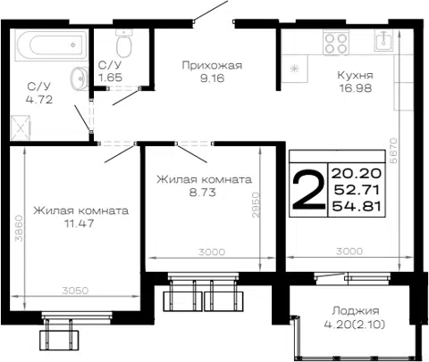 Планировка 2-к.кв
