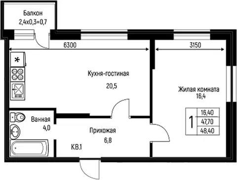Планировка 2Е-к.кв