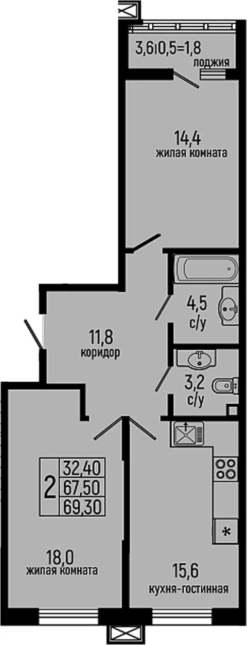 Планировка 2-к.кв