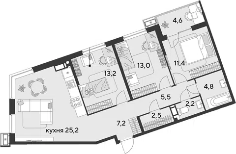 Планировка 4Е-к.кв