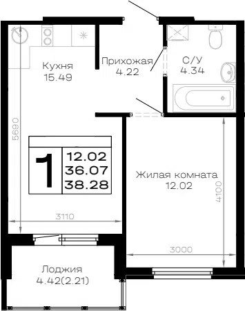 Планировка 1-к.кв