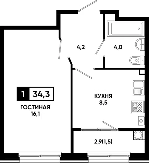 Планировка 1-к.кв