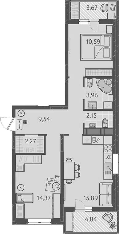Планировка 3Е-к.кв