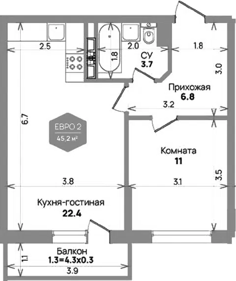 Планировка: 2Е-к.кв