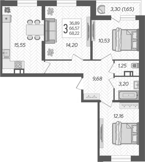 Планировка 3-к.кв